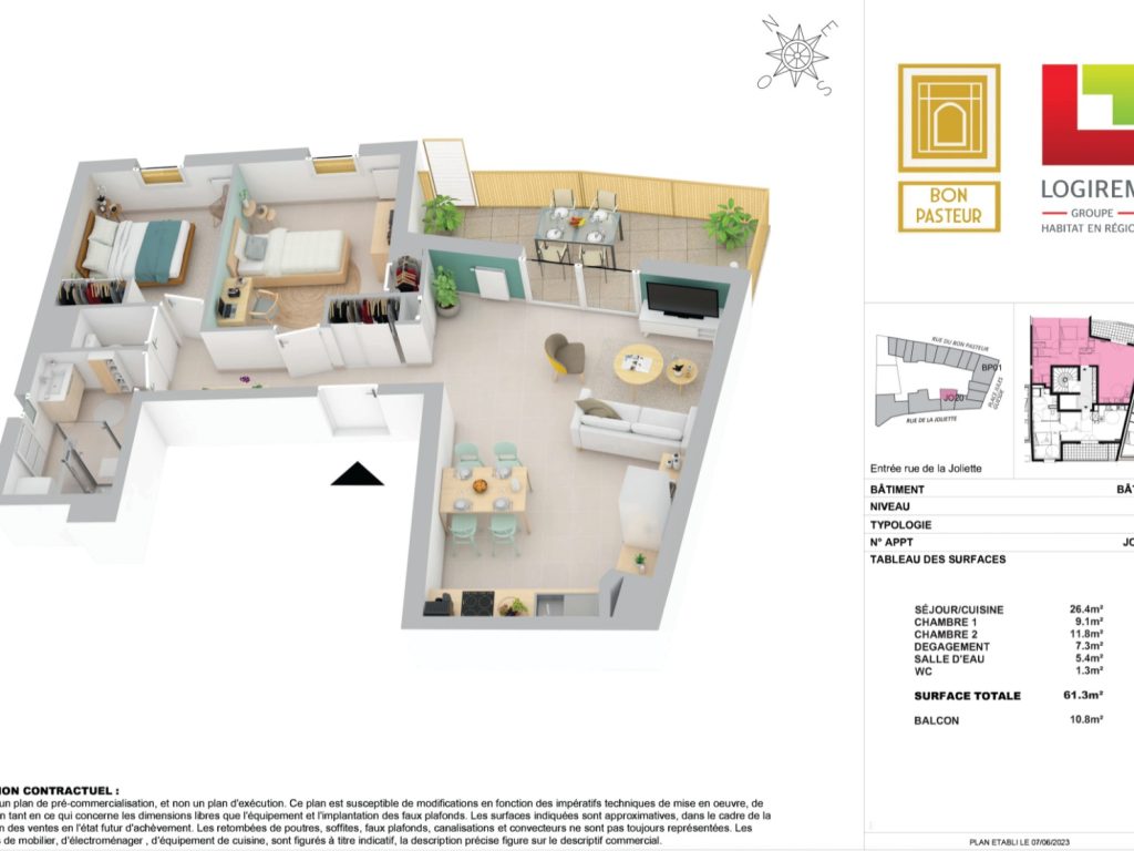 plan appartement T3 marseille box terrasse